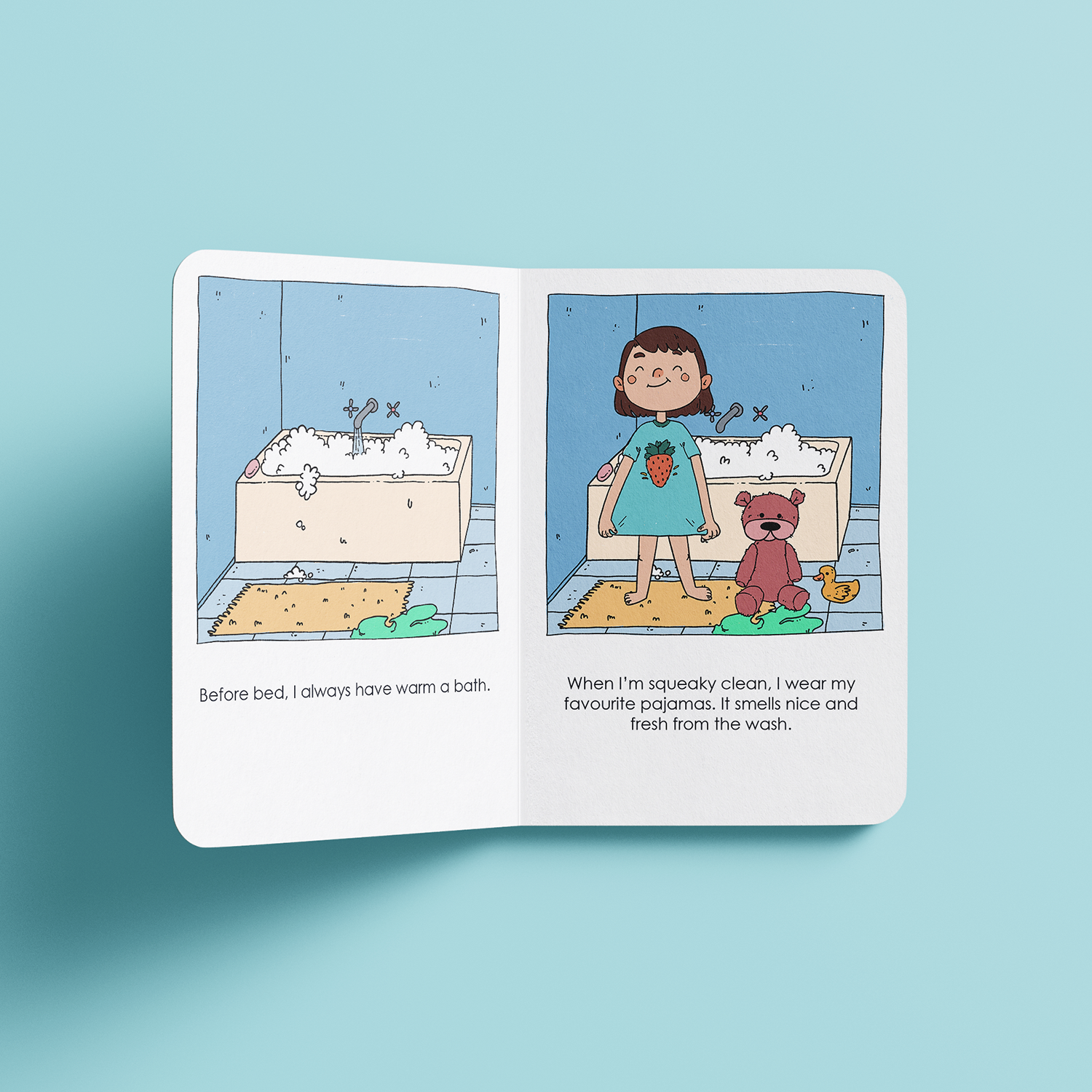A preview of the pages inside the book. This page is about bathing before bed. 